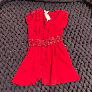 Arden B Red Beaded Waist Dress